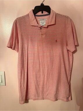 Joules Men's Pink and White Thin-Striped Polo